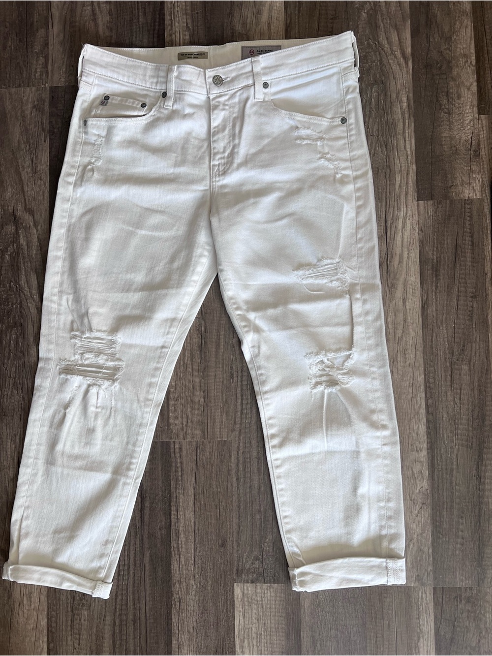 AG Adriano Goldschmied White Distressed Boyfriend Jeans